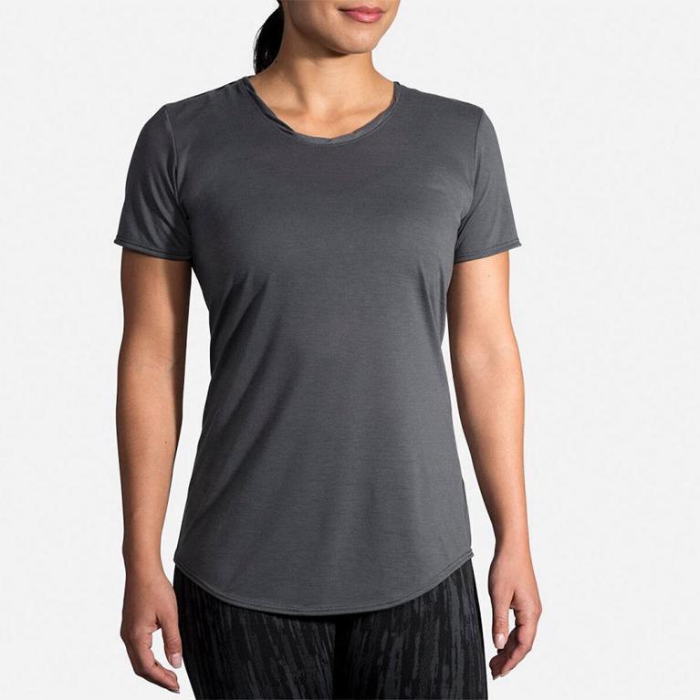 Brooks Women's DISTANCE Short Sleeve Running Shirt - Grey - Canada (BHDYU-9245)